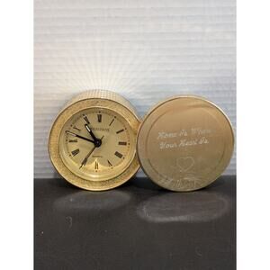 Slide Cover Desk Alarm Clock Goldtone 1992 Reflections‎ 3.125" Home Is Where